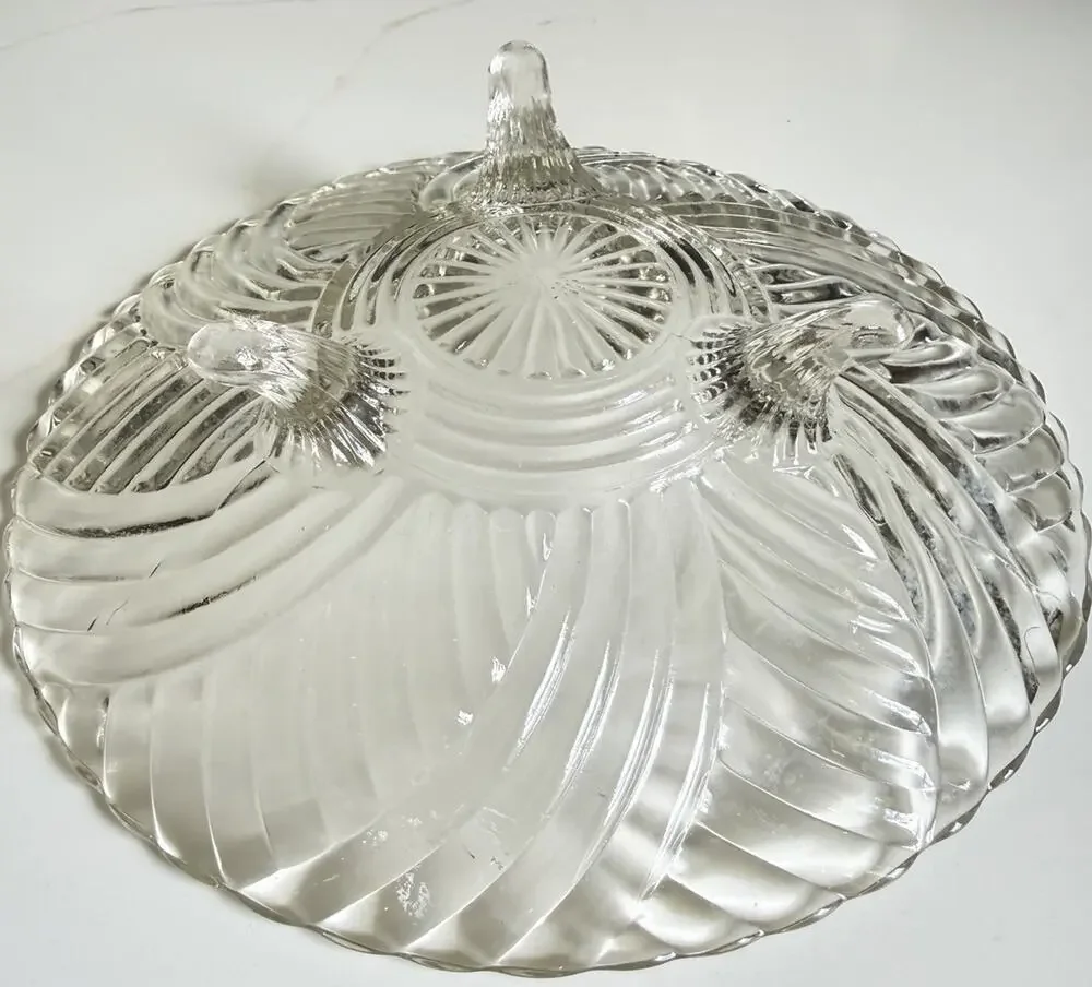 Vintage Anchor Hocking Round 3-footed Clear Swirl Pattern 8.5